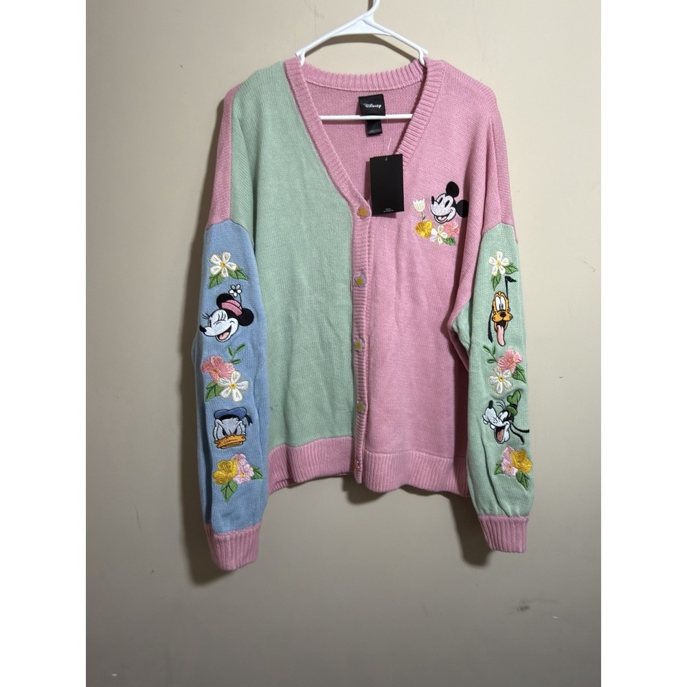 Disney Hot Topic Mickey Mouse and Friends Spring Pastel Cardigan Sweater 1X NWT